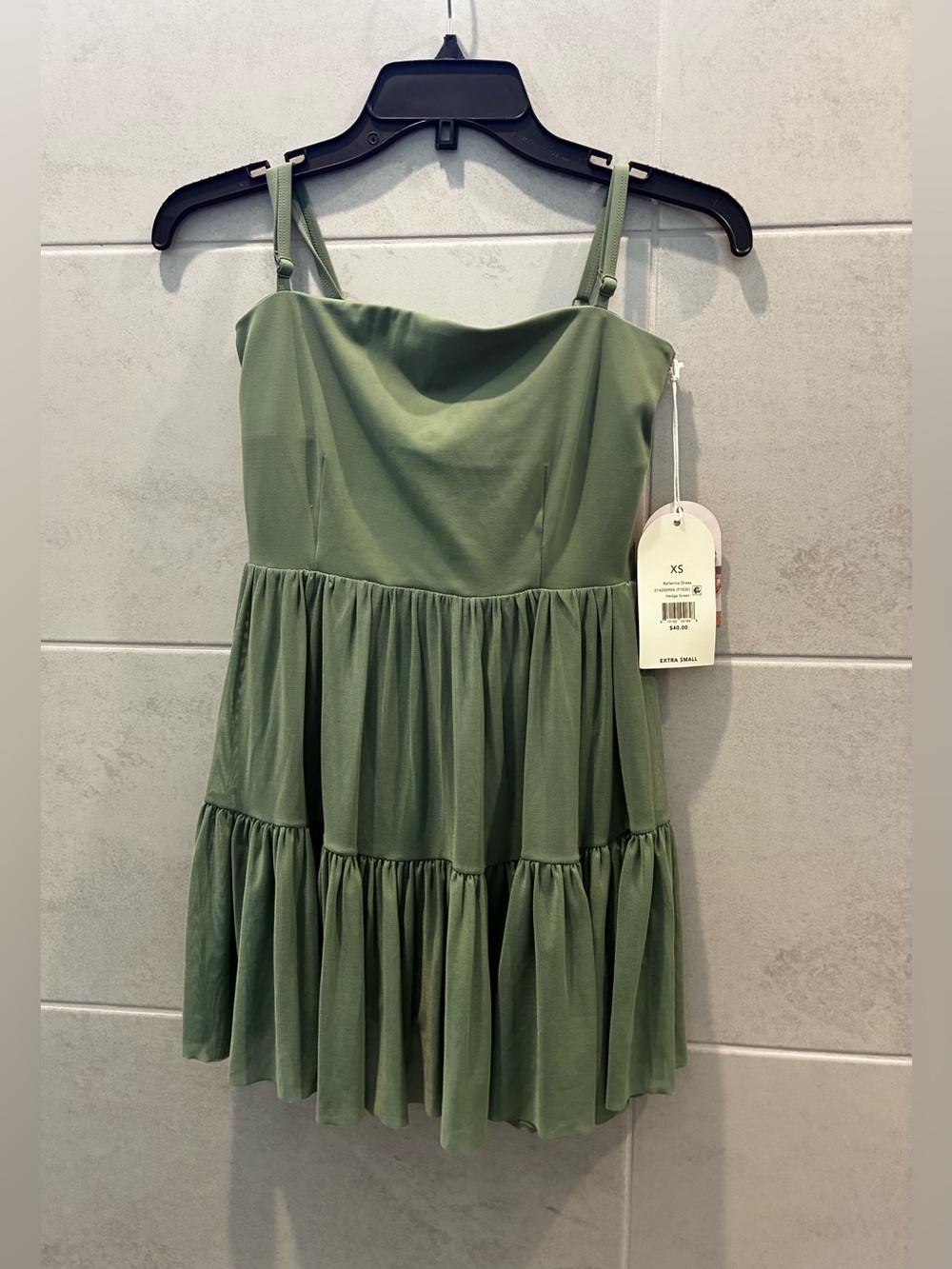 Blogilates Green Tiered Ballerina Mini Dress with Adjustable Straps NWT XS